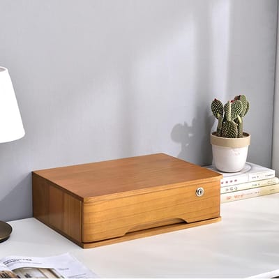 Bureau Opbergdoos - Archiefkast Desktop - Werkruimte Ordenen - Met Beveiligd Slot - 40 x 28 x 12 cm - Houtkleur