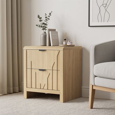 Nachtkastje Eiken Look met 2 Lades - Houten Bijzettafel met Opbergruimte - MDF - Slaapkamer - Eiken/Natuur - 48x40x55 cm