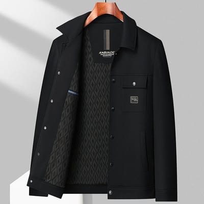 Lente en Herfst Middeldikke Nylon Stretch Kreukvrije Jas Casual Werkkleding Jas voor Mannen van Middelbare Leeftijd 4XL black
