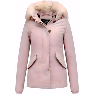 Matogla Korte winterjas met te echte bontkraag roze