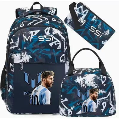 3 stuks Sport Messi Camouflage Rugzakken Met Lunchtas Lastverlichting Meisjes Jongens Schooltassen Capaciteit Laptop Buiten Mochilas gray