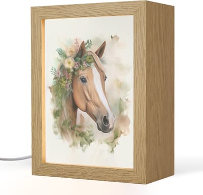 Nachtlampje 15x20 cm - Kinder lampje - Paard - Bloemen - Natuur - Waterverf - Dieren - Tafellamp kinderkamer - Slaapkamer lamp - Bedlamp kinderen - Kinderlampje stopcontact - Wandlamp babykamer - Nachtlampjes