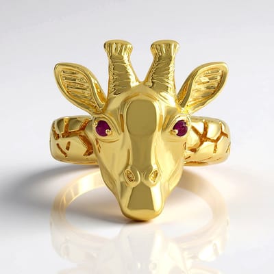 Cavill - Vergulde 925 Sterling Zilveren Ring - 2 Birmese Robijnen 0,072 ct - Robijn Ring Met Dierenmotief - Giraf Geitenkop Design - Exclusief