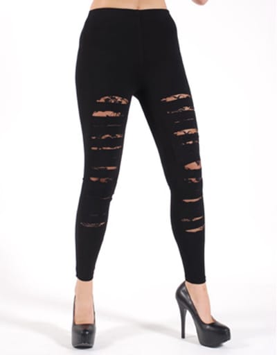 Banned - The slashed Legging - Halloween - 2XL - Zwart/Zwart