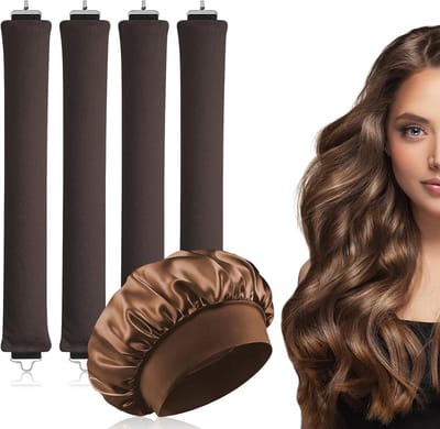 4 Stuks Hittevrije Krulstaven, Satijnen Slaapmuts, Flexibele Krulstaven met Haken, Ideaal voor Alle Haartypes en Nachtelijk Gebruik