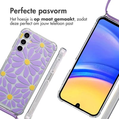 imoshion Hoesje - Geschikt voor Samsung Galaxy A15 (5G) - Design Hoesje met Koord - Tropical Violet Flowers Connect