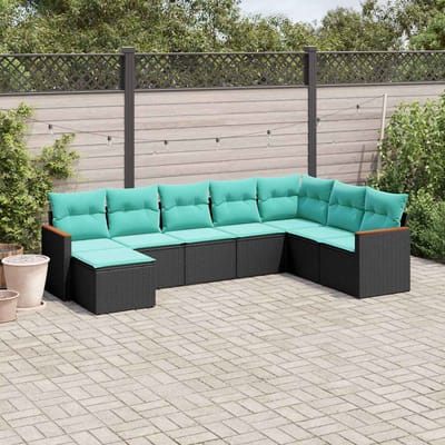 vidaXL - 8-delige - tuinbankset - met - kussens, - zwart - polyrotan