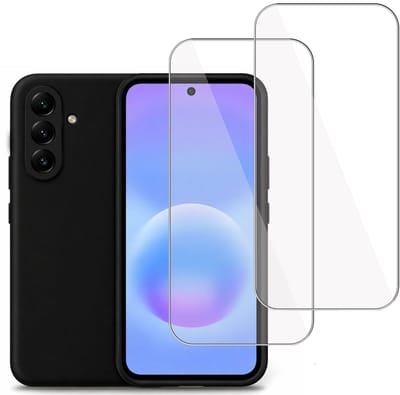 Technow hoesje + 2x Screenprotector geschikt voor Samsung Galaxy A37 – Tempered Glass - Liquid Back Case - Cover - Zwart