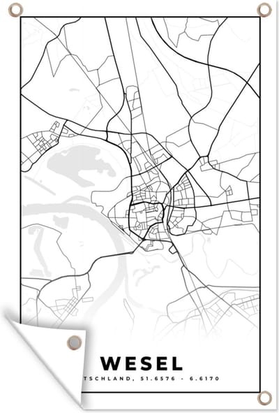 Muurdecoratie Plattegrond - Wesel - Kaart - Stadskaart - 120x180 cm - Tuinposter - Tuindoek