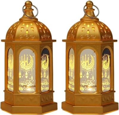 Ramadan Lantaarns - Decoratieve Lamp - Feestelijke Sfeer - Set van Twee - 7x13 cm - Goud