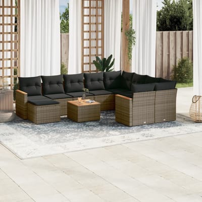 vidaXL - 11-delige - Loungeset - met - kussens - poly - rattan - grijs