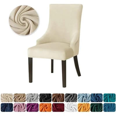 1PC Fluweel Eetkamerstoelhoes Elastisch Zacht Schuin Aflopende Rug Stoelhoezen Fauteuil Zittinghoes voor Banket Bruiloft Thuis beige