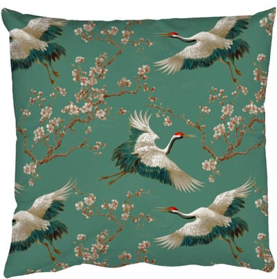 Sierkussens - Kussentjes Woonkamer - 50x50 cm - Kersenbloesem - Kraamvogels - Groen
