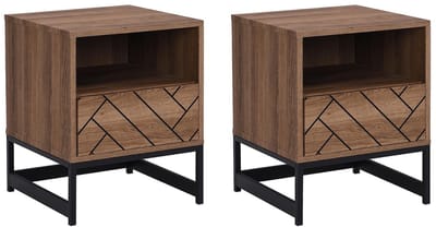 Vente-unique Set van 2 nachtkastjes met 1 lade en 1 nis - Mdf en staal - Kleur: naturel en zwart - CARATANA