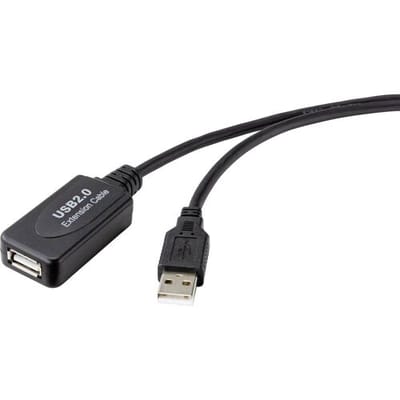 Renkforce RF-4535084 USB-kabel USB 2.0 USB-A stekker, USB-A bus 10.00 m Zwart Actief met signaalversterking