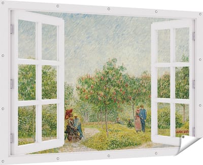 Gards Tuinposter Doorkijk Tuin met Geliefden - Vincent van Gogh - 180x120 cm - Tuindoek - Tuindecoratie - Wanddecoratie buiten - Tuinschilderij
