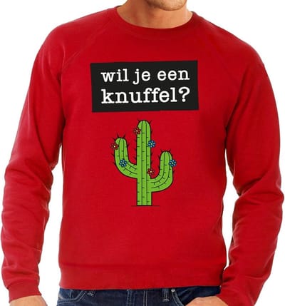Wil je een knuffel tekst sweater rood heren - heren trui Wil je een knuffel? S