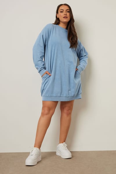 Yours Sweatshirtjurk Van Katoenmix Met Lange Mouwen In Lichtblauw Size 48
