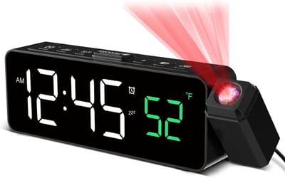 Thijox - Digitale Projectiewekker met 180° Projector, Temperatuurweergave, LED-Display, 4 Helderheidsniveaus, 3 Volumeniveaus, Compact en Modern Zwart