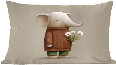 Sierkussens - Kussentjes Woonkamer - 60x40 cm - Olifant - Witte bloemen - Kindvriendelijk