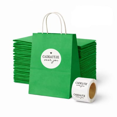 25 x papieren draagtassen Van Kraftpapier groen 18x8x22cm Met Handvat en stickers cadeautje voor jou 4cm/ Kraft Papieren Tasjes / Cadeautasjes met gedraaid handgrepen / Zakjes/