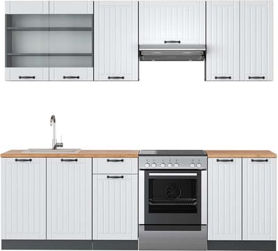 Vicco Fame-Line Complete keukeneenheid – 240 cm, WB Eik Landhuis wit/antraciet