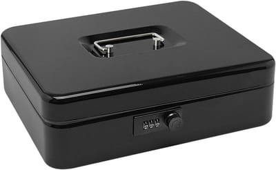 Geldcassette Staal - Kassalade Cijferslot - Veilig Geld Bewaren - Verwijderbaar Vak - 30 x 24 x 9 cm - Zwart