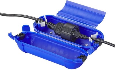 ProPlus Stekker Veiligheidsbox 21 x 8 x 8,5 cm – Voor Schuko stekkerverbindingen en kabel Ø6,5–11 mm – IP44 bescherming – Blauw