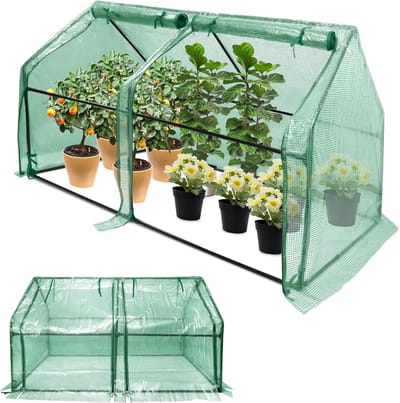 Foliekas 180x90x90cm, Mini-Tuinkas van 140g/m² HDPE-Folie, Regenbescherming Tomatenkas met Oprolbare Deur, Waterdichte Tuin Broeikas, Insectenbescherming Tomatenkas voor Planten, NAIZY