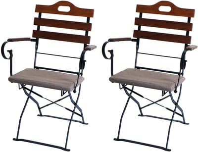 Set van 2 biertuinstoelen MCW-J40, klapstoel tuinstoel, horecakwaliteit acacia ~ bruin, bekleding lichtbruin