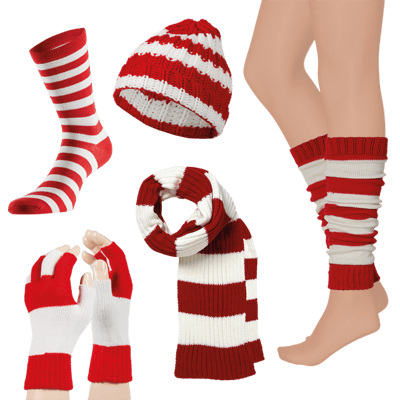 Apollo - Carnaval voordeelpakket Rood - Wit - Roosendaal - Brabant - Muts - Sjaal - Vingerloze handschoenen - Sokken - Beenwarmers - Carnavalskleding