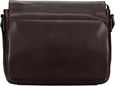 JOST Leren laptoptas schoudertas met laptopvak London Shoulder Bag Brown donkerbruin