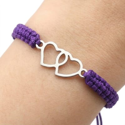 Paars vriendschaps armband dames heren verstelbare koord armband met dubbele hartjes handgemaakte gevlochten touw armband unisex relatie armband minimalistische sieraden