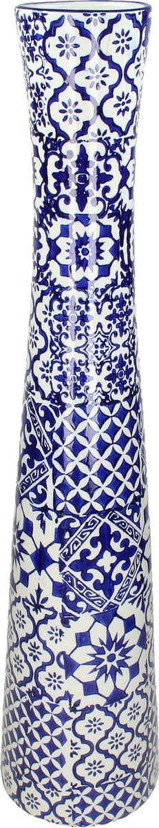 Vaas - Smalle vaas - Lange Vaas - Fijn Aardewerk - Blauw/wit - 16.5 X 16.5 X 75.5 - Wants&Needs