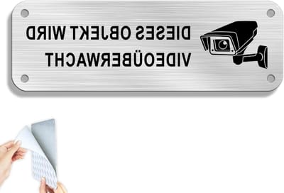 Waarschuwingsbord Camera - Camerabewaking Teken - Gebied Beveiligen - Aluminium Geborsteld - 15x5 cm - Zilver