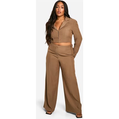 boohoo Dames Plus Naaddetail Wijde Broek op Maat | Taupe | Maat: 22