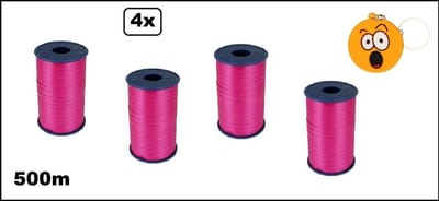4x Krullint hard roze 5mmx500meter + sleutelhanger smiley| merk Cotton blue |krullint | krul lint kerst thema feest decoratie kado krul lint.