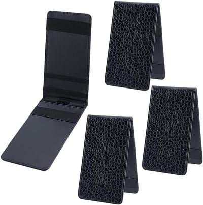 Set van 4 Golf Scorecards en Afstandboekhouders, Faux Leer met Potloodlus, Alligatorlook, Zwart, Ideaal voor Golfers