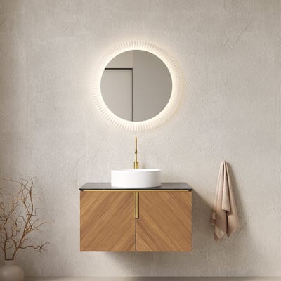 HAUSS SPOLE Badkamermeubel - Wandmontage Met Waskom En 2 Deuren - Voor Badkamer - Multiplex Steen Keramiek - 76x50x52 Cm - Zwart Bruin Wit