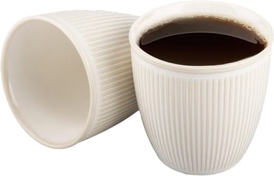 Set van 2 stapelbare keramische koffiekopjes, modern design, vaatwasserbestendig en ideaal voor koffie en dranken