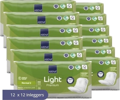 ABENA Light Normal 2, 144x Inlegverband, Karton, te Dragen in aansluitend Ondergoed- Voor flinke druppeltjes tot scheutjes urineverlies - Absorptie 300 ml, lichtgroen