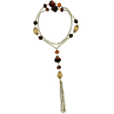 Behave® Lange kralen ketting goudkleur 72 cm met hanger 18 cm - Nikkelvrij, Geschenkverpakking