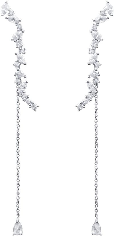 oorbellen, voor dames, 925-sterling zilver, zirkonia, lange hangende oorbellen, bruidsmodesieraad