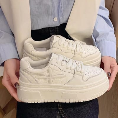 Leren Kleine Witte Schoenen Damesschoenen Vroege Lente Nieuw Dikke Zool Verhogend Board Schoenen Casual Schoenen Dames Sportschoenen 40