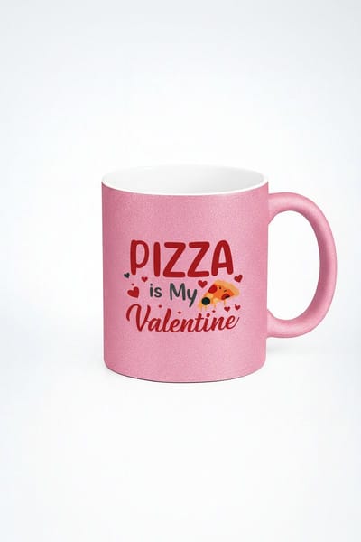Roze Glitter Mok 'Pizza is My Valentine' - Grappig en Uniek Valentijnscadeau