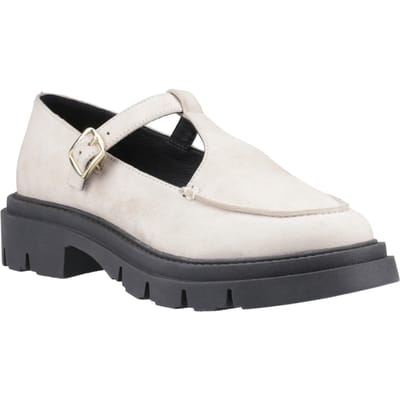 Hush Puppies Nella T-Bar Suède Dames Crème Schoenen