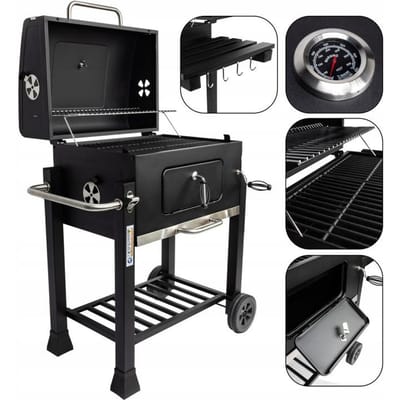 Grote Gietijzeren Houtskool BBQ met Deksel & Thermometer
