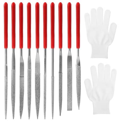Mini Diamant Naaldvijlen Set - 10 Stuks Fijne Vijlen met Handschoenen voor Hout, Steen, Metaal en Kunststof