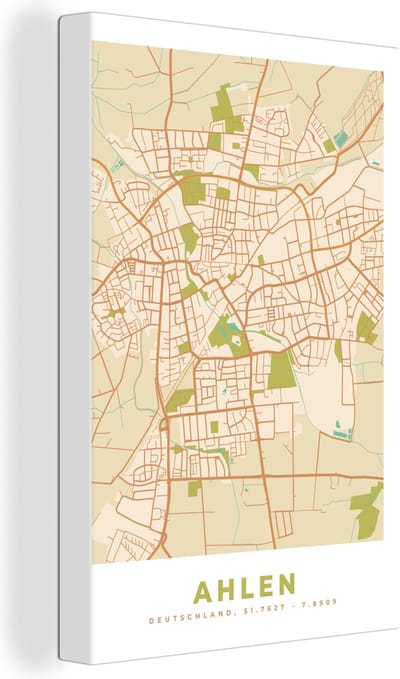 Canvas Schilderij Stadskaart - Ahlen - Vintage - Kaart - Plattegrond - 20x30 cm - Wanddecoratie