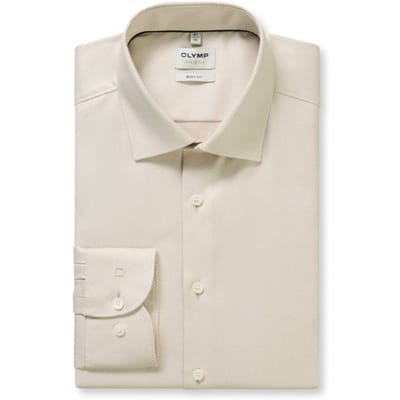 OLYMP Level 5 body fit overhemd - structuur - beige - Strijkvriendelijk - Boordmaat: 44 (EU maat: XL)